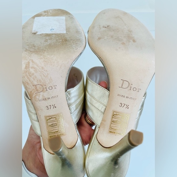 Christian Dior Gold/ Champagne logo embellished high heel mules EU 37.5 - Picture 4 of 10